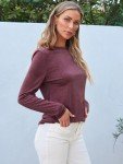 Wine Red Long Sleeve Basic Tee for Women