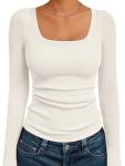 Womens Long Sleeve Square Neck Ribbed Top