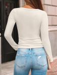 Womens Long Sleeve Square Neck Ribbed Top