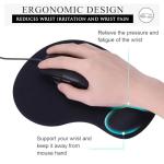 JIKIOU Mouse Pad, 2 Pack Ergonomic Mouse Pads with Comfortable Gel Wrist Rest Support and Lycra Cloth, Non-Slip PU Base for Easy Typing Pain Relief Durable and Easy to Clean Small Black