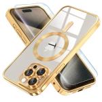 Misea Magnetic for iPhone 15 Pro Max Case with MagSafe [Never Yellowing] [Military Grade Drop Protection] Full Camera Lens Protector Plating Soft Clear Phone Case for Women Girls, Gold