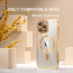 Misea Magnetic for iPhone 15 Pro Max Case with MagSafe [Never Yellowing] [Military Grade Drop Protection] Full Camera Lens Protector Plating Soft Clear Phone Case for Women Girls, Gold