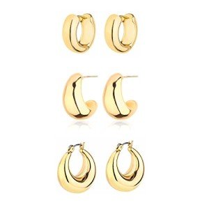 Gold Twisted Chunky Hoop Earrings Set for Women