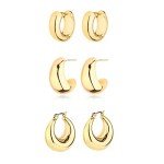 Gold Twisted Chunky Hoop Earrings Set for Women