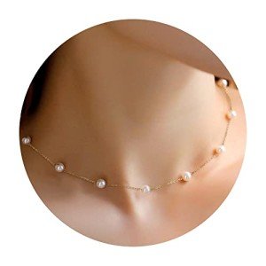 Gold Pearl Choker Necklace - Dainty 6mm Style