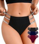 ASIMOON Women's High Waist Bikini Underwear Sexy Elastic Glitter Straps High Cut Cheeky High Rise Ladies Panties 3 Pack