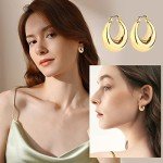 Gold Twisted Chunky Hoop Earrings Set for Women