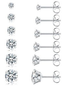 6 Pairs Hypoallergenic Cubic Zirconia Stud Earrings