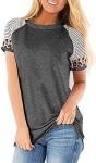 Basoteeuo Leopard Print Tops for Women Short Sleeve Crew Neck T Shirts Dark Gray L