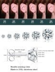 6 Pairs Hypoallergenic Cubic Zirconia Stud Earrings