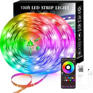 100FT Smart LED Strip Lights (2 Rolls of 50ft), RGB Strip Lights Sync to Music with 40 Key Remote Controller LED Lights for Bedroom,Christmas Lights decration (Multi-Colored, 100FT)