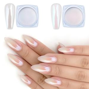 2 Jars Chrome Nail Powder - White & Red Pearl