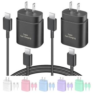 2 Pack USB C Charger, 25W Type C Charger Fast Charging with USB C to C Charger Cable 6FT Android Phone Charger for Galaxy S24 Ultra/S23+/S22/S21/S20
