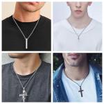 8 Pcs Men's Black and Silver Necklace Set