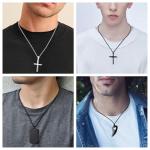 8 Pcs Men's Black and Silver Necklace Set