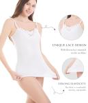 Womens Tank Top Camisoles with Premium Cotton Italian Design - Trimmed with Flower Lace on Neckline (928-White, XL)