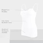 Womens Tank Top Camisoles with Premium Cotton Italian Design - Trimmed with Flower Lace on Neckline (928-White, XL)