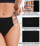 ASIMOON Women's High Waist Bikini Underwear Sexy Elastic Glitter Straps High Cut Cheeky High Rise Ladies Panties 3 Pack