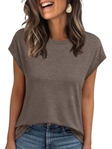 Trendy Women's Summer Cap Sleeve T-Shirt - Coffee Grey