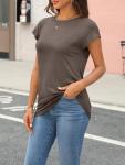 Trendy Women's Summer Cap Sleeve T-Shirt - Coffee Grey