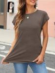 Trendy Women's Summer Cap Sleeve T-Shirt - Coffee Grey