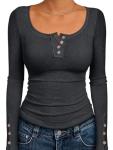 Kissfix Women's Casual Long Sleeve Henley Tops