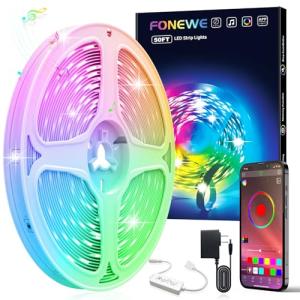 FONEWE RGB WiFi LED Strip Lights 16.4FT LED Lights for Bedroom RGB Music Sync Color Changing Led Light Strip Work with Alexa and Google Assistant LED Lights for Halloween Christmas Home Decorations