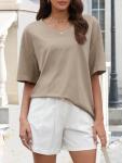 Cozy Women's V-Neck Oversized T-Shirt in Khaki