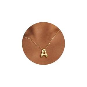 Gold Initial Bubble Letter Necklace for Women