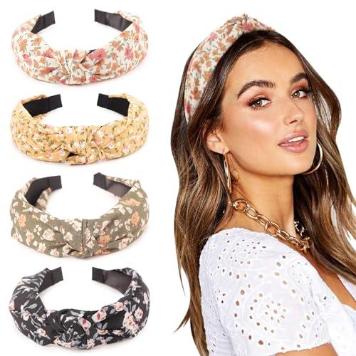4 Pack Flower Print Knotted Headbands for Women
