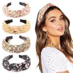 4 Pack Flower Print Knotted Headbands for Women