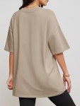 Cozy Women's V-Neck Oversized T-Shirt in Khaki