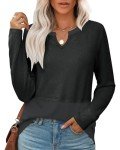 Stylish Black V-Neck Long Sleeve Knit Top