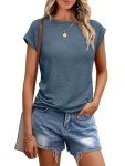 Blue Casual Women's T-Shirt with Sleeve Details