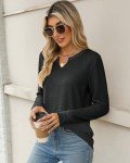 Stylish Black V-Neck Long Sleeve Knit Top