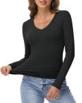 Women's Long Sleeve V-Neck Casual Tee - Black
