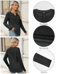 Stylish Black V-Neck Long Sleeve Knit Top