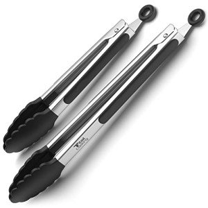 Silicone-Tipped Stainless Steel Cooking Tongs Set