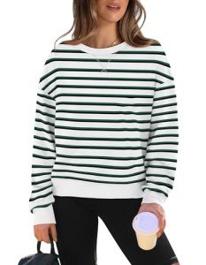 Trendy Women's Long Sleeve Stripe Crop Sweatshirt