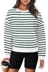 Trendy Women's Long Sleeve Stripe Crop Sweatshirt