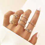 Trendy Gold Stackable Rings Set for Women