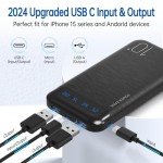 Power Bank 10000mAh Portable Charger Slim External Battery Pack with 2 USB 2.4A Outputs and USB C In/Out Compatible with Huawei iPhone 16 15 14 13 12 iPad Samsung Galaxy S20 Android Tablet (Black)