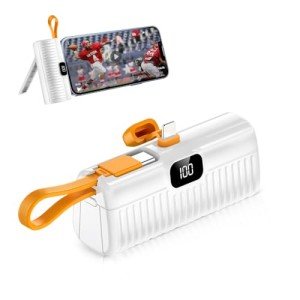 DYDMTT Small Portable Charger Compact Power Bank with Built in Cables&Stand for Portable Phone Charger Android 5000mAh Airline Approved Portable Charger USB C Compatible with iPhone, Samsung