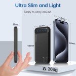 Power Bank 10000mAh Portable Charger Slim External Battery Pack with 2 USB 2.4A Outputs and USB C In/Out Compatible with Huawei iPhone 16 15 14 13 12 iPad Samsung Galaxy S20 Android Tablet (Black)