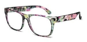 Kids Turquoise Owl Floral Clear Lens Glasses