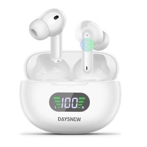 Daysnew Hybrid Active Noise Cancelling Earbuds Wireless, Bluetooth Earbuds with 50Hrs LED Power Display, IPx5 Waterproof, Immersive HiFi Stereo Sound, Ture Wireless Earbuds for iPhone/Android,White