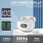 Daysnew Hybrid Active Noise Cancelling Earbuds Wireless, Bluetooth Earbuds with 50Hrs LED Power Display, IPx5 Waterproof, Immersive HiFi Stereo Sound, Ture Wireless Earbuds for iPhone/Android,White