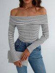 Off-the-Shoulder Striped Long Sleeve Tee