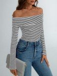 Off-the-Shoulder Striped Long Sleeve Tee