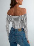 Off-the-Shoulder Striped Long Sleeve Tee